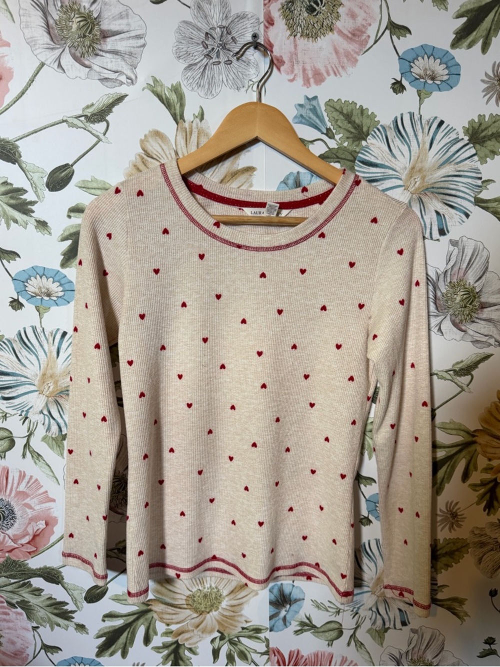 Laura Ashley Heart Pattern Long Sleeve Top – Size M